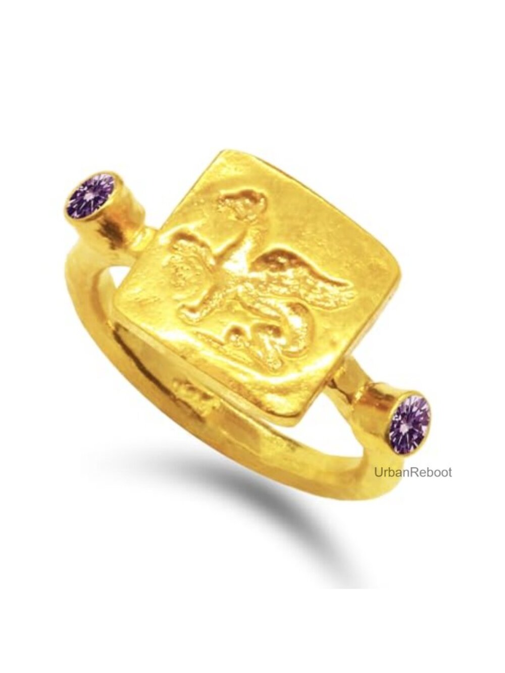 925 Sterling Silver Signet Ring Pegasus Coin 24K Gold Vermeil Handmade
